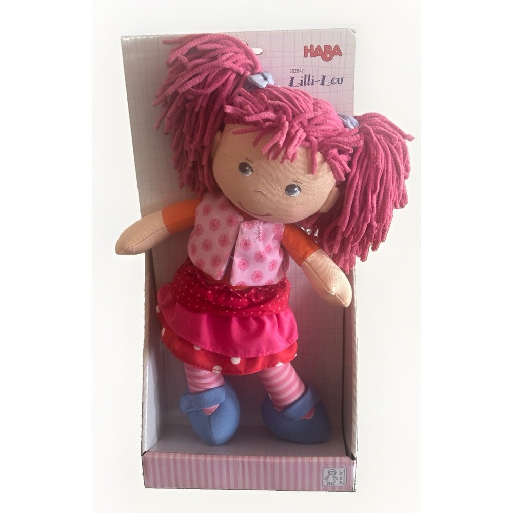 HABA Lilli-Lou 12" Soft Doll w/ Pink Pigtails Freckles Embroidered Face Germany